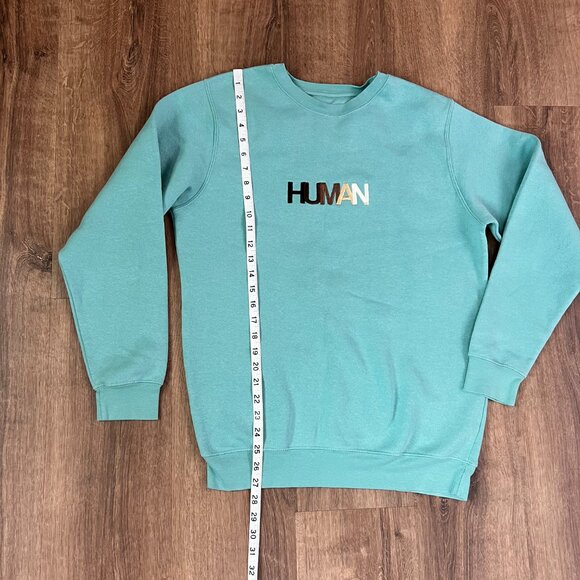 Wear the Peace ‘HUMAN’ Crewneck Aqua Sweatshirt Size M - Picture 6 of 11